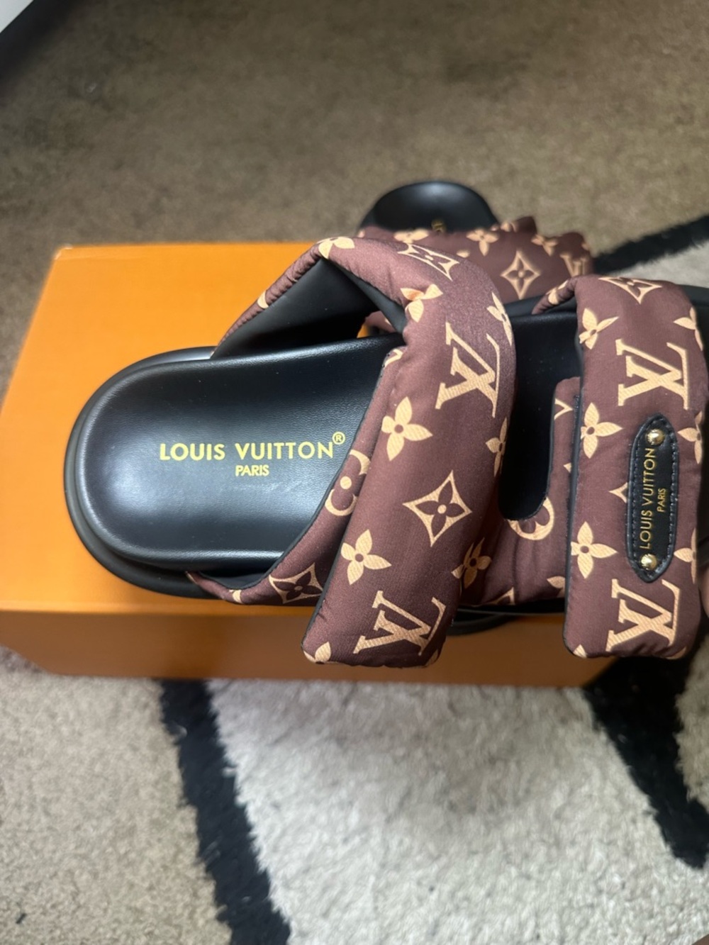 Louis Vuitton Brown Monogram Padded Slide Sandals - Picture 2 of 5